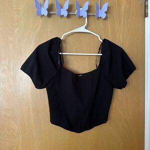Corset Black Cropped Top with Puff Sleeves